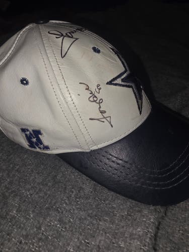 Dallas Cowboys white leather with blue leather bill hat