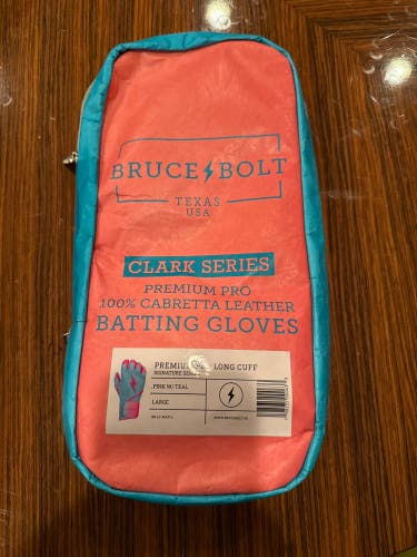 Max Clark Long Cuff Bruce Bolts (Sz: L) Pink and Blue Batting Gloves