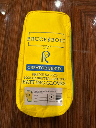 Large Coach RAC Bruce Bolt Batting Gloves (Short Cuff) Yellow, Green, and Blue with Tan Palm