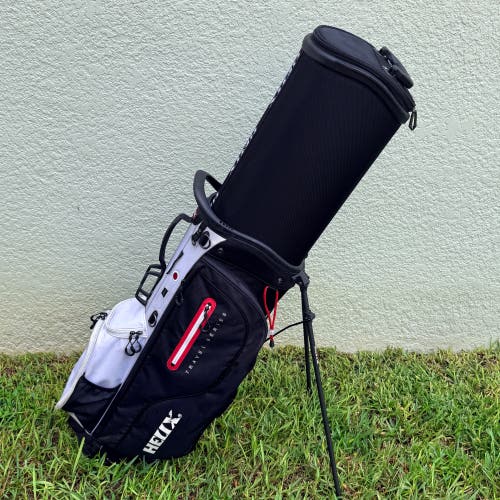 HELIX Retractable Golf Stand Bag Wheeled Hard Cover 6-Way Black White 5 Pockets