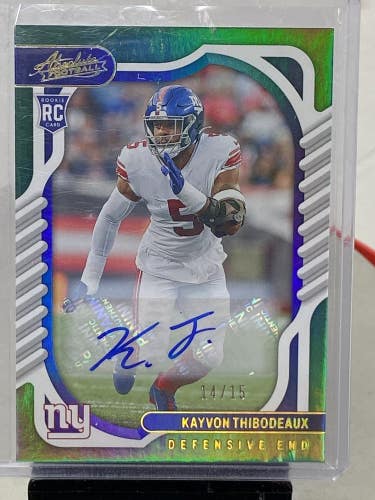 Kayvon Thibodeaux Giants 2022 Absolute Panini Auto RC #'d 14/15 #176