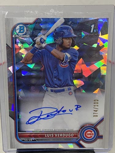 Luis Verdugo 2023 Bowman Chrome Atomic Refractor Auto #'d 74/100  Chicago Cubs