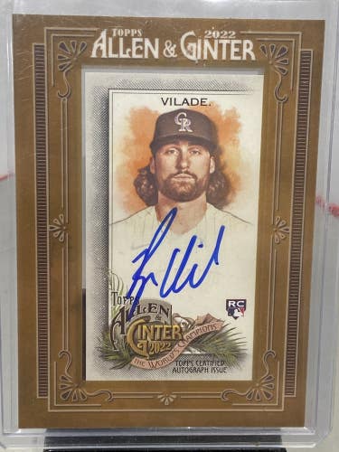 Ryan Vilade 2022 Allen & Ginter Topps RC Auto MA-RV  Colorado Rockies