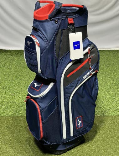 Mizuno BR-D4C Cart Golf Bag 14-Way Divider w/ Rain Hood - Color: Navy/White/Red