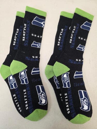 ST13 Mens NFL SEATTLE SEAHAWKS Lot of 2 Crew Socks LARGE 8-13 NEW