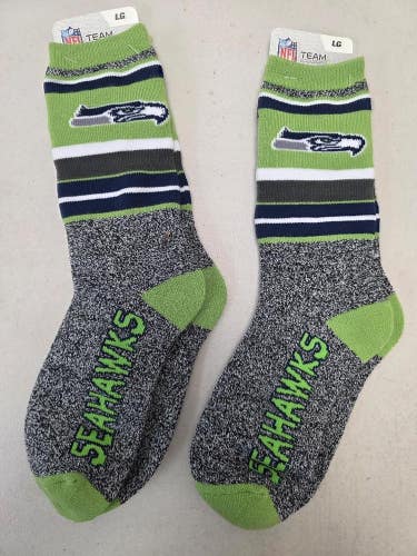 ST19 Mens NFL SEATTLE SEAHAWKS Lot of 2 Crew Socks LARGE 8-13 NEW