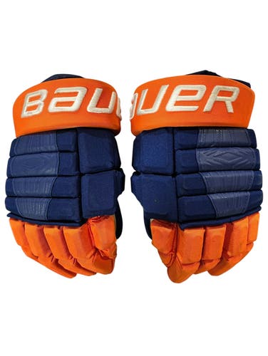 Bauer 4-Roll Pro Gloves  Blue 14" Oilers Pro Stock (Used) 5915