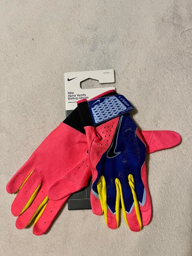 Nike Alpha Varsity (Adult M) Baseball Softball Batting Gloves Pink/Purple/Yellow/Black NEW
