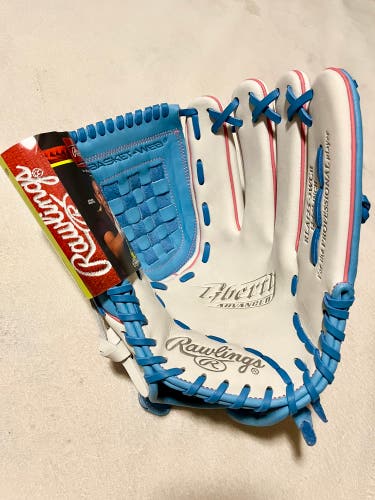 Rawlings 12.5” RHT Liberty Advanced Basket Web Softball Glove White/Baby Blue/Pink NEW