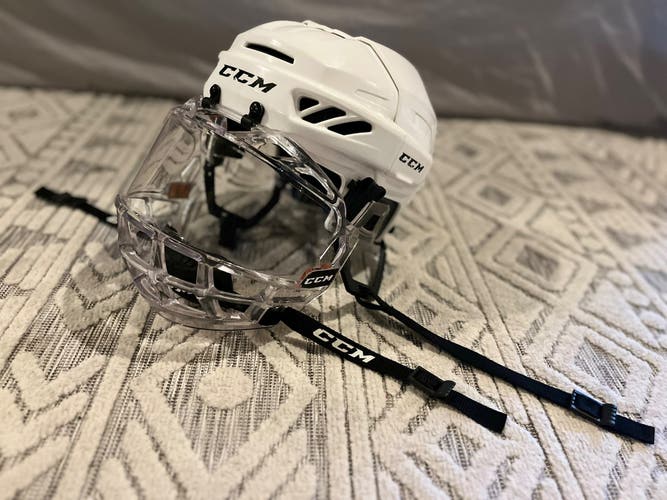 CCM Youth Hockey Helmet w/ Full Face Cage – White – HECC Valid Through 2028