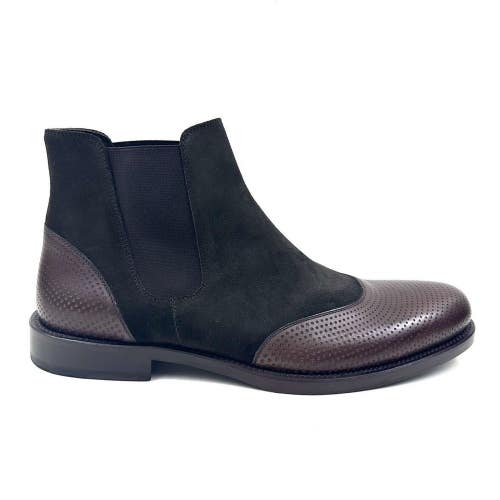 Lorens Chelsea Leather Men's Ankle Dress Boots Brown Perforated Leather Size 45