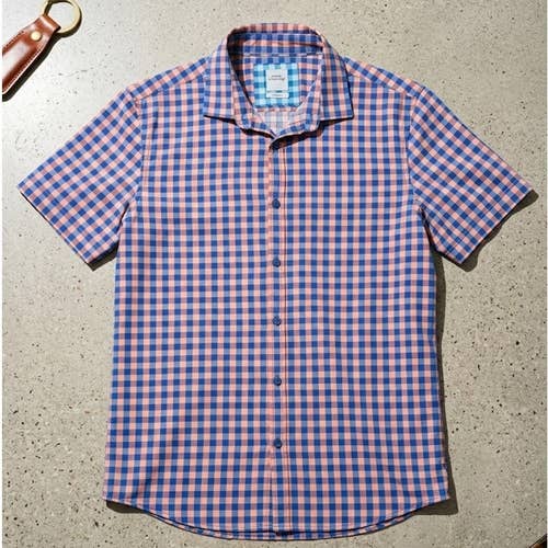 Essex Crossing Mens Checkered Stretch Short Sleeve Shirt Plaid (Measures Large)