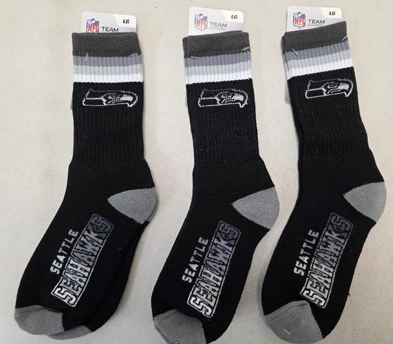 ST37 Mens NFL SEATTLE SEAHAWKS Lot of 3 Crew Socks LARGE 8-13 NEW