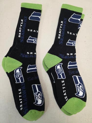 ST29 Mens NFL SEATTLE SEAHAWKS Lot of 2 Crew Socks LARGE 8-13 NEW