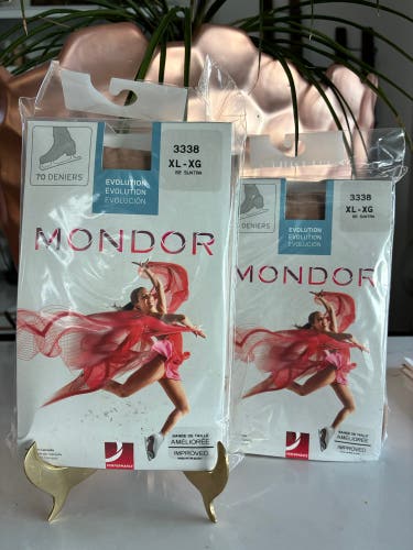 (New) Footed Tights, Two Pairs Suntan, Size XL