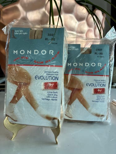 (New) Footed Tights, Two Pairs Suntan, Size XL