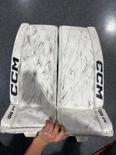 White 31+1" Intermediate CCM Axis F9 Goalie Leg Pads (Used)