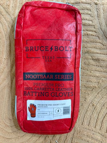 Red Youth Medium Bruce Bolt Batting Gloves (Used)