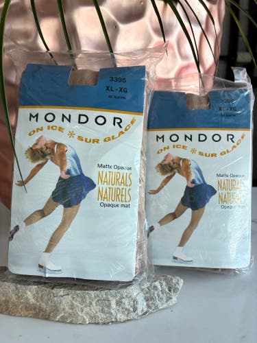 (New) Footed Tights, Two Pairs Suntan, Size XL