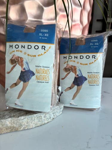 (New) Footed Tights, Two Pairs Suntan, Size XL