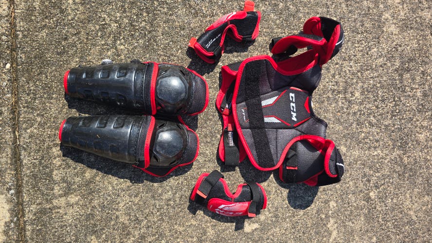 Large Youth CCM JetSpeed FT350 - Set of Shoulder Pads, Shin Guards, and Shoulder Pads (Used)