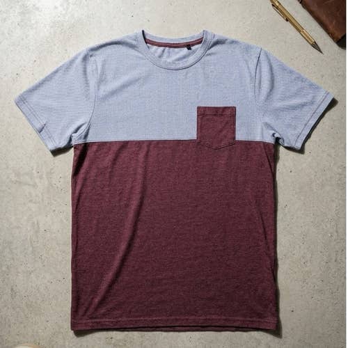 Prana Mens Large Colorblock Pocket T-Shirt Blue Maroon Fair Trade Climbing