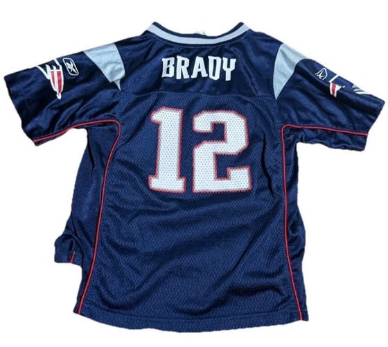 Reebok Boys' White Jersey #12 Tom Brady New England Patriots Small Size 5-6 (Used)