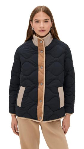 UGG Jazlyn Quilted Jacket Women's Medium Black Fleece Lined Snap Front GBO3060