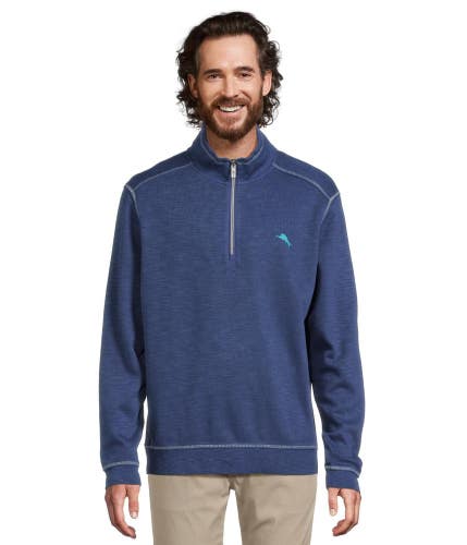 Tommy Bahama Tobago Bay Sweatshirt Men's Small Island Navy Half Zip GBO2776