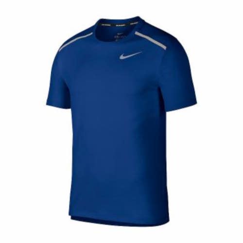 Nike Dry Miler Top Mens 2XL Blue Short Sleeve Jacquard Graphic Running GBO3237