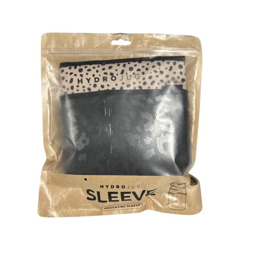 Hydrojug Pro Water Bottle Sleeve Black Tan Leopard with Strap 73oz Cap