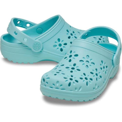 Crocs Classic Clog Kids 6 Aqua Floral Cut Out Slip-On Comfort Shoes JAX1988