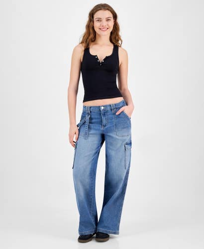 Celebrity Pink Baggy Jeans Womens 7x28 Blue Denim Wide Leg Cargo Pockets PALL143