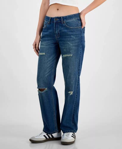 Gogo Jeans Destructed Womens 0x24 Blue Denim Dark Wash Mid Rise Wide-Leg PALL145
