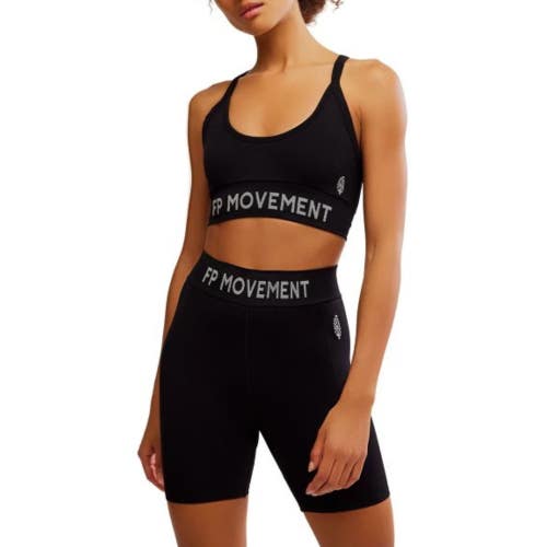Free People FP Movement Long Haul Logo Sports Bra Women XS Black Stretch UPS1407