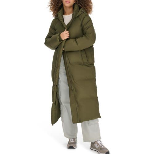 Levi's Parka Puffer Jacket Womens Small Olive Extra Long Hooded Full Zip PALL138