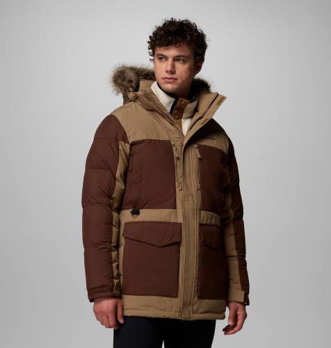 Columbia Marquam Peak Fusion II Jacket Men's Small Brown Hooded Parka JAX2000