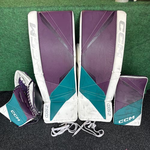 Purple & Green Senior CCM Axis 2 Goalie Full Set Regular  (Used) | 32" +1.5"