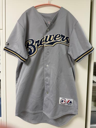 MLB Milwaukee Brewers Vintage Home Gray Majestic Baseball Jersey Size M