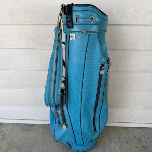 Vintage MCM Ron Miller Faux Leather Golf Bag Turquoise Blue 6 Way USA Made