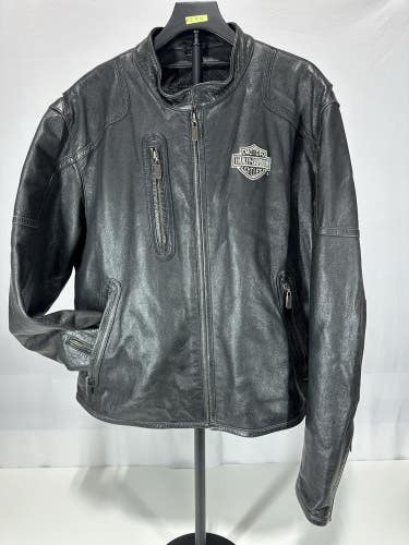 #244 Vintage Harley Davidson Motorcycle Leather Jacket Size XXL Black