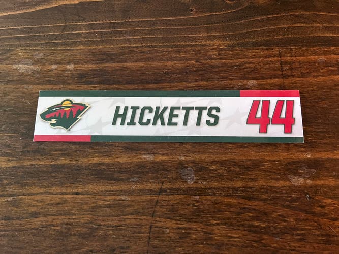 NHL Minnesota Wild Game-used Hockey Locker Nameplate #44 Joe Hicketts