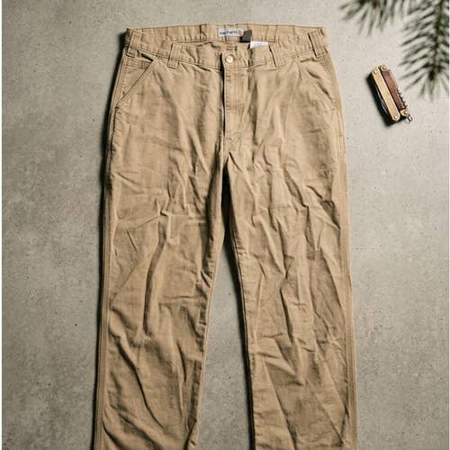 Carhartt Mens 38x30 Relaxed Fit Khaki Tan Canvas Work Pants Skater Streetwear