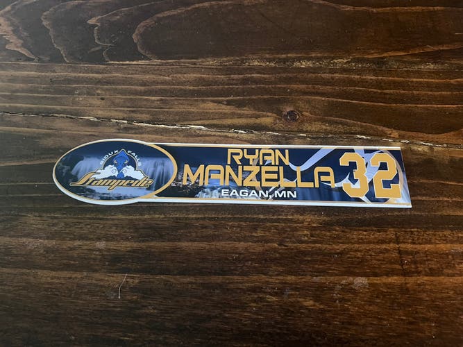 USHL Sioux Falls Stampede  Game-used Hockey Locker Nameplate #32 Ryan Manzella Michigan Tech