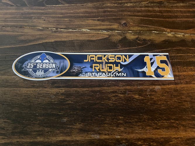 USHL Sioux Falls Stampede  Game-used Hockey Locker Nameplate #15 Jackson Rudh St. Cloud