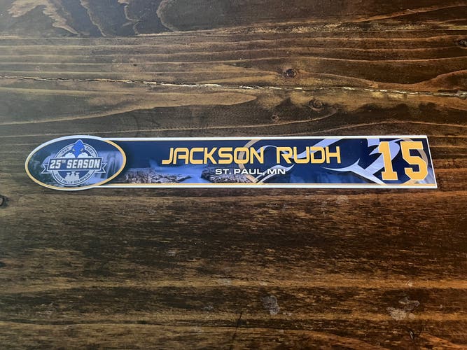 USHL Sioux Falls Stampede  Game-used Hockey Locker Nameplate #15 Jackson Rudh St. Cloud