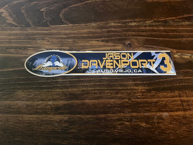 USHL Sioux Falls Stampede  Game-used Hockey Locker Nameplate #3 Jason Davenport Northern Michigan