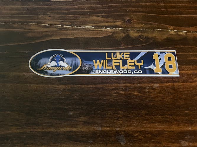 USHL Sioux Falls Stampede Game-used Hockey Locker Nameplate #18 Luke Wilfley Devils