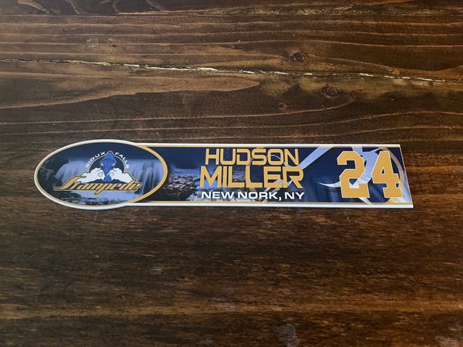 USHL Sioux Falls Stampede Game-used Hockey Locker Nameplate #24 Hudson Miller Yale