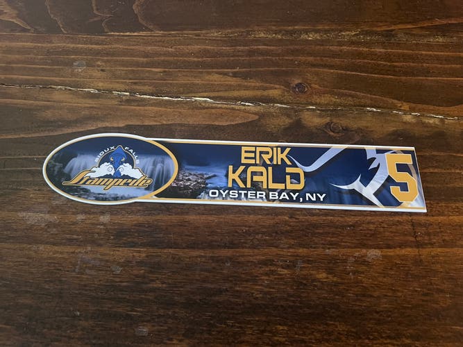 USHL Sioux Falls Stampede Game-used Hockey Locker Nameplate #5 Erik Kald QMJHL